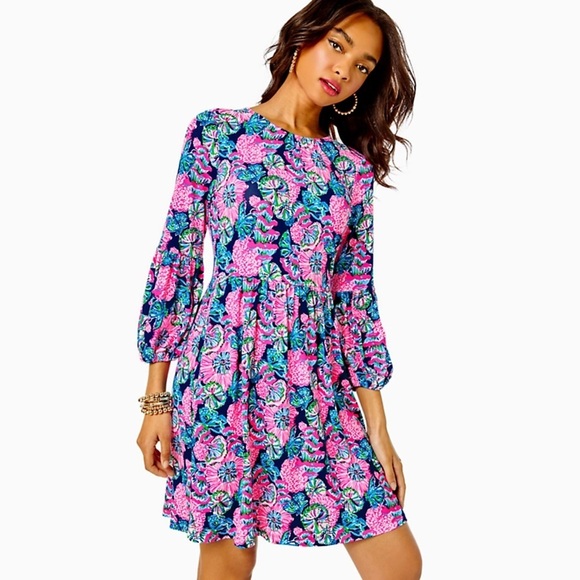 NWOT - Lilly Pulitzer - Auralia Dress - Oyster Bay Navy Shroom With A View - Picture 1 of 13